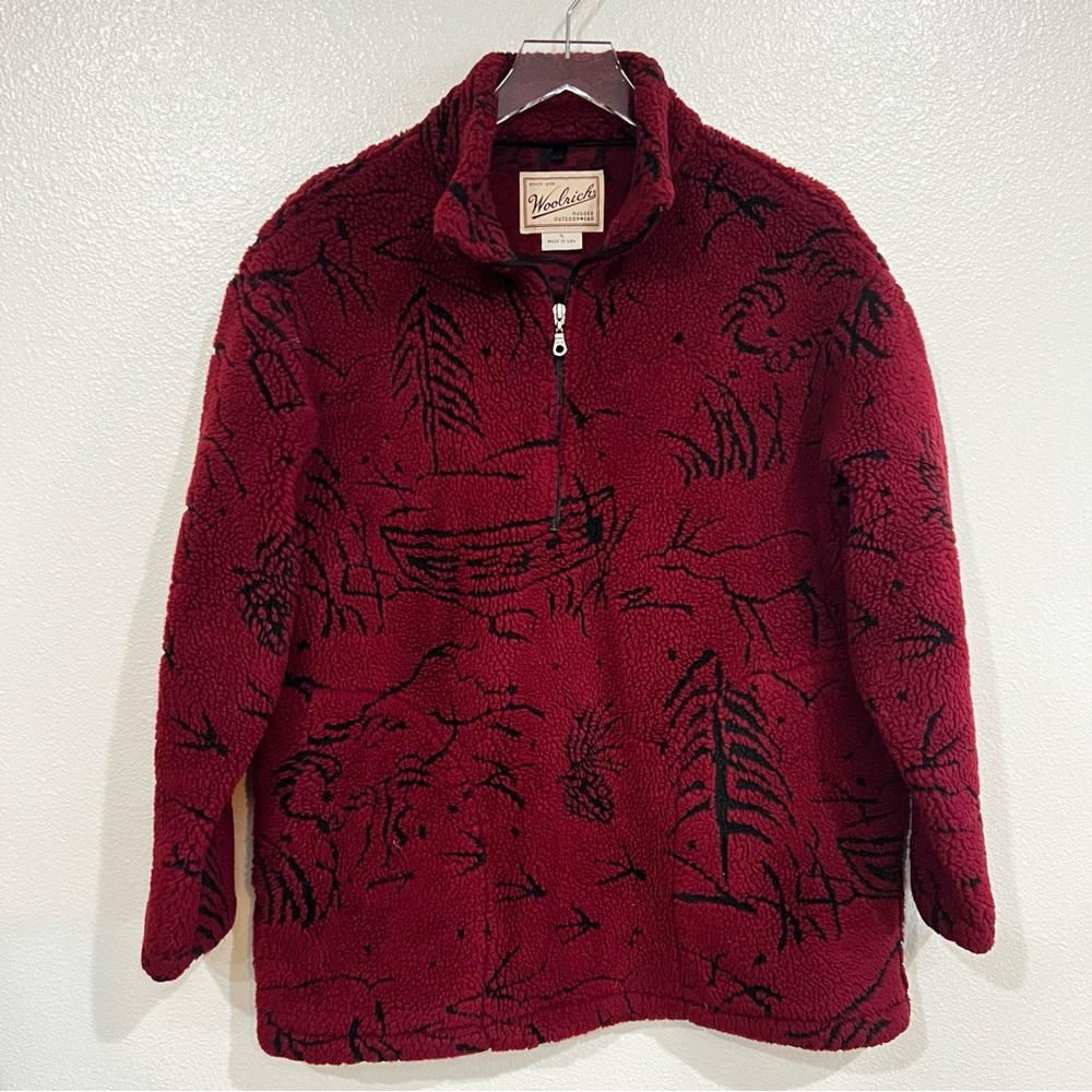 WOOLRICH Vtg 90s Y2K Aztec Buffalo Nature  3/4 zip Teddy Sherpa Pullover size S